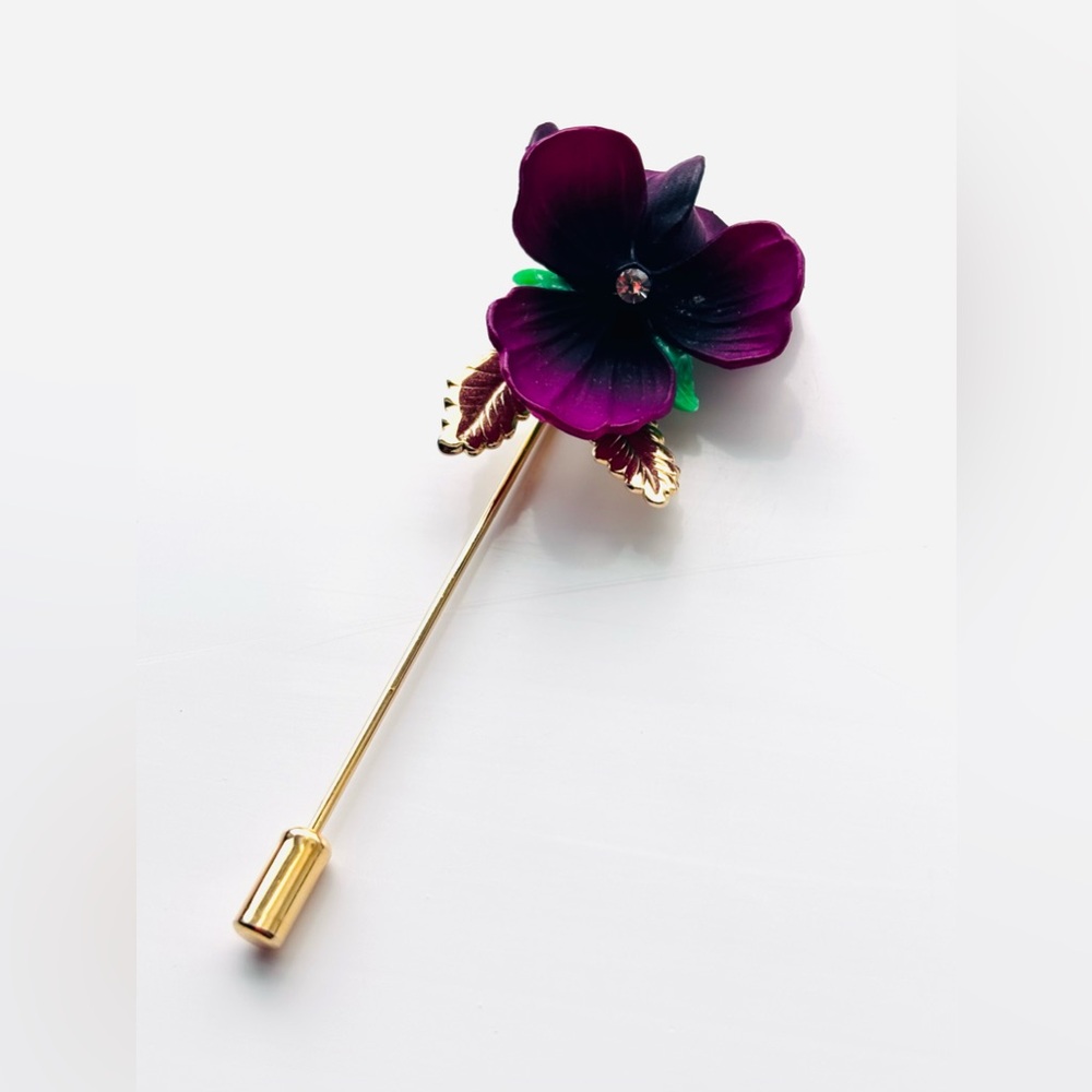 Vintage Purple Pansy Flower Lapel Stick Pin Brooch 3”